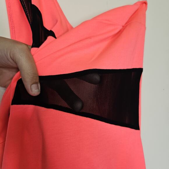 Vtg Y2K 90s Deb Mini Dress Size L One Shoulder Mesh Hot Pink Black Party HOCO - Picture 5 of 11